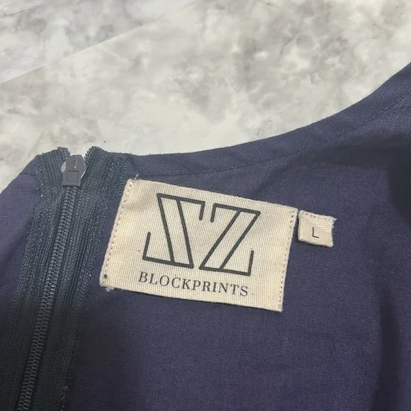 SZ BLOCKPRINTS WOMEN KITTY MIDI DRESS NAVY FLORAL Sz LG - Picture 10 of 11